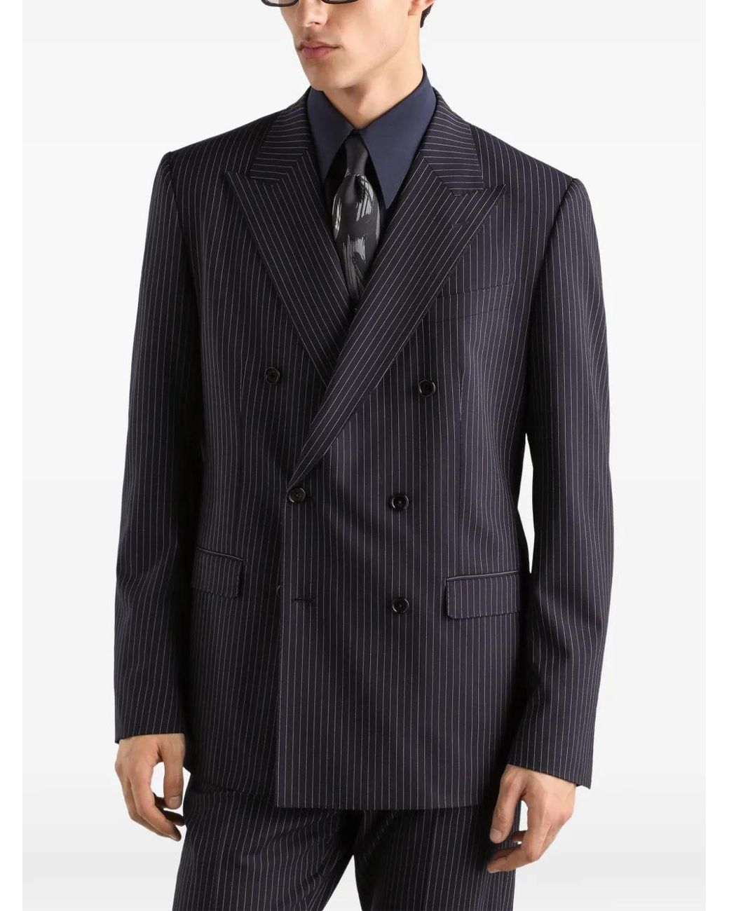 Dolce & Gabbana Blue Striped Tailored Blazer for men
