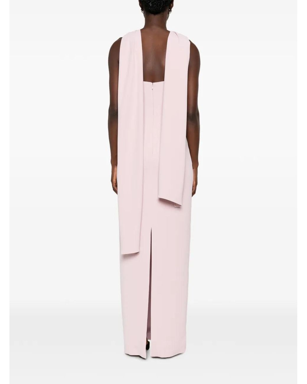 Solace London Pink Halter-Neck Draped-Scarf Maxi Dress