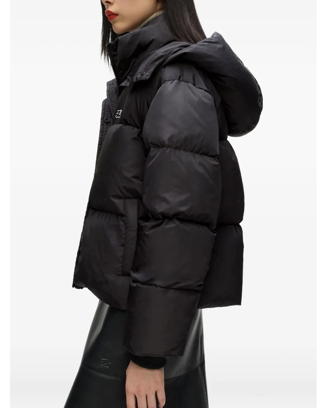 Karl Lagerfeld Black Short Hooded Puffer Jacket