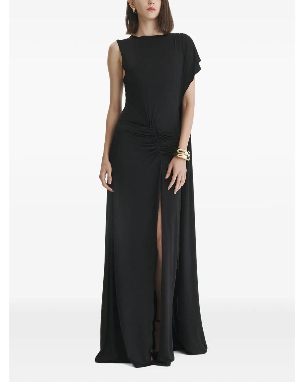 2310 STUDIO Black Ruched Slit-Detail Maxi Dress