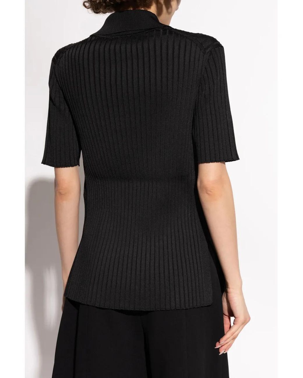 Jil Sander Black Ribbed Polo Top