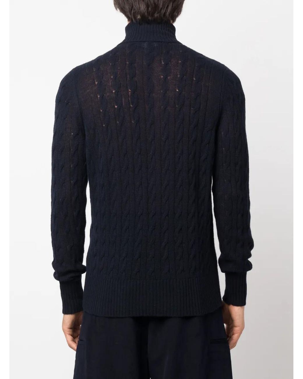 Etro Blue Roll-Neck Cashmere Cable-Knit Jumper for men