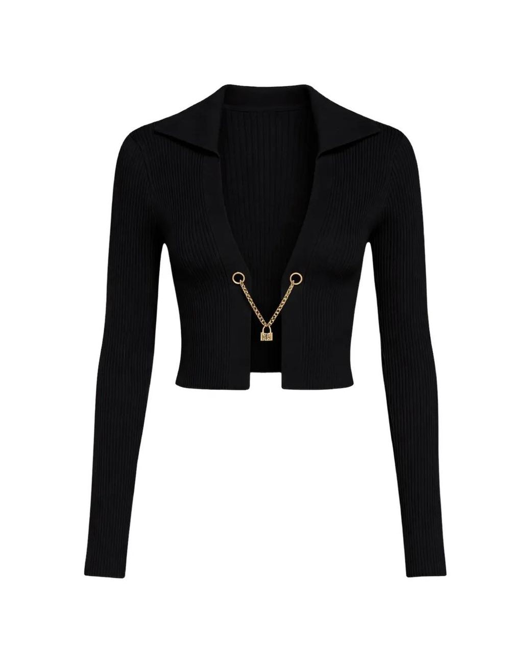 John Richmond Black Ribbed-Knit Chain-Link Cardigan