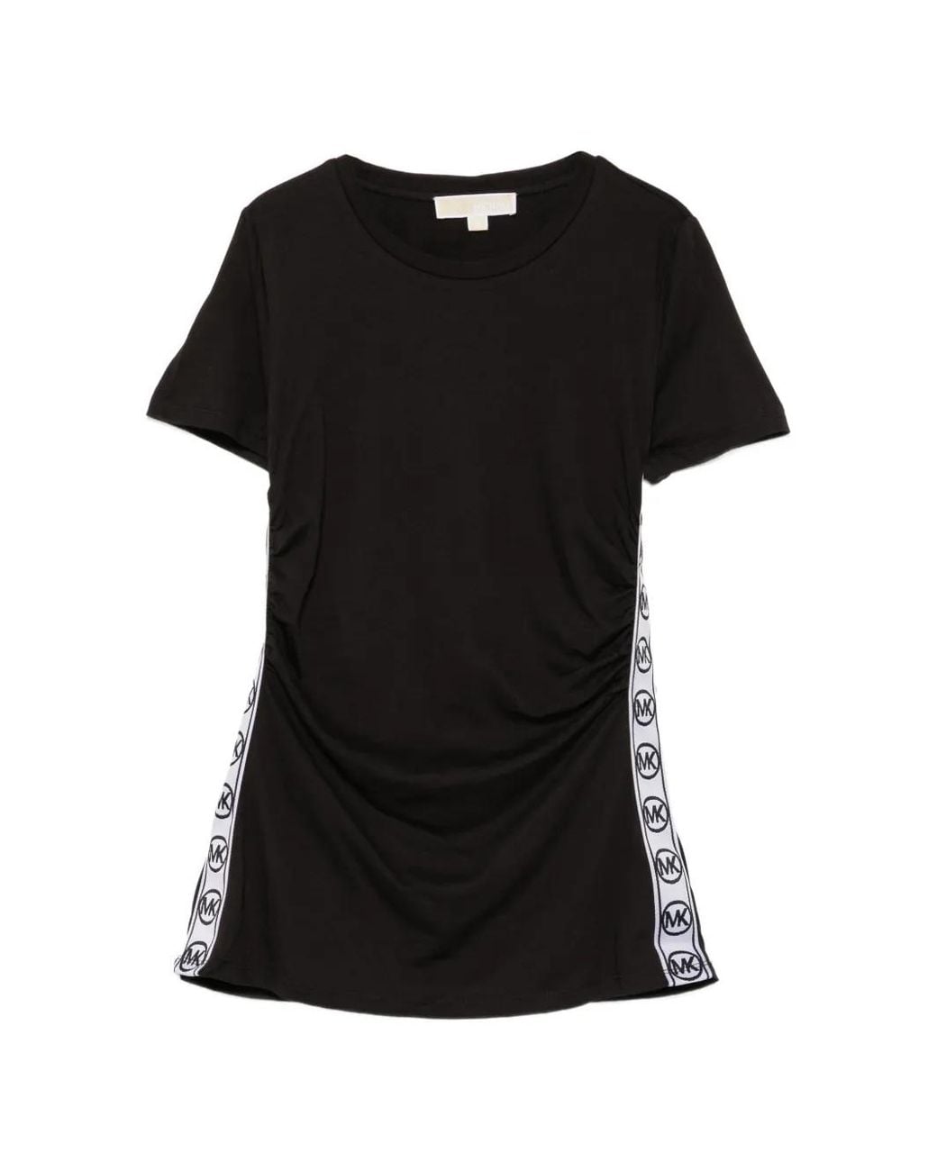 Michael Kors Black Logo-Tape Ruched T-Shirt