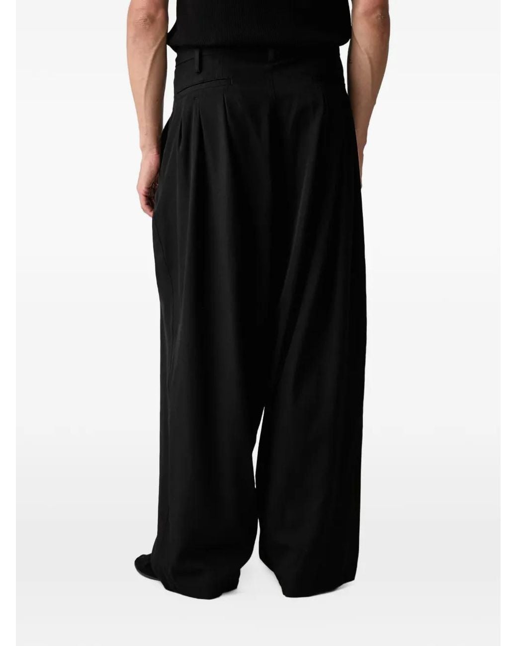 Yohji Yamamoto Black Pleated Wide-Leg Wool Trousers for men