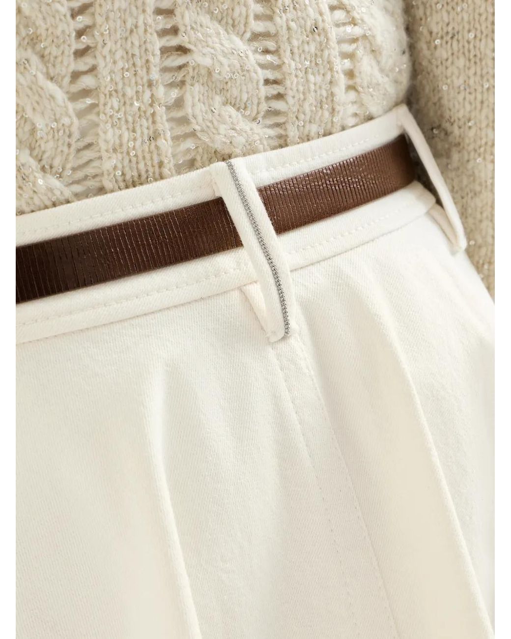 Brunello Cucinelli White Denim Full Skirt With Monili