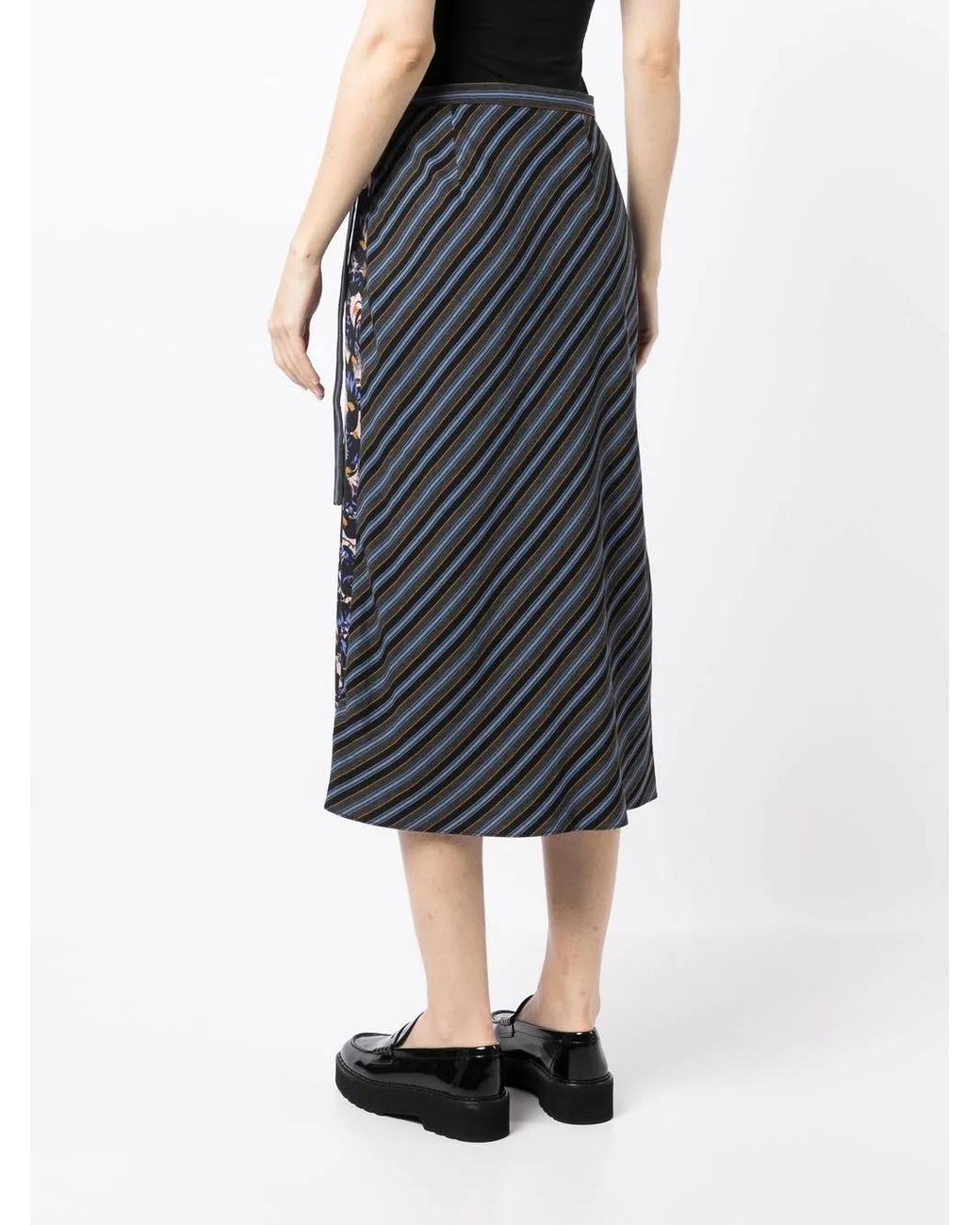 Paul Smith Blue Panelled Stripe-Print Skirt