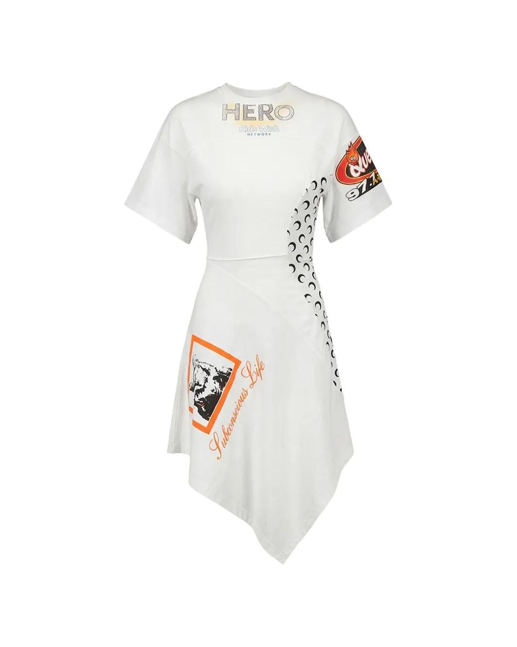 MARINE SERRE White Asymmetric Knee-Length Jersey Dress