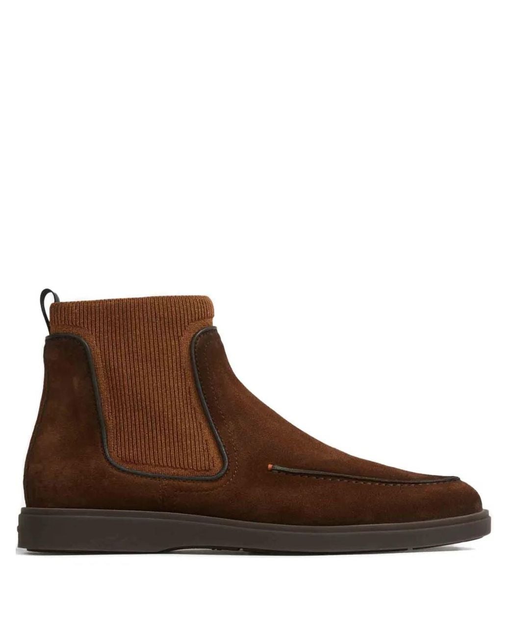 Santoni Brown Ribbed Panel Leather Boots for men