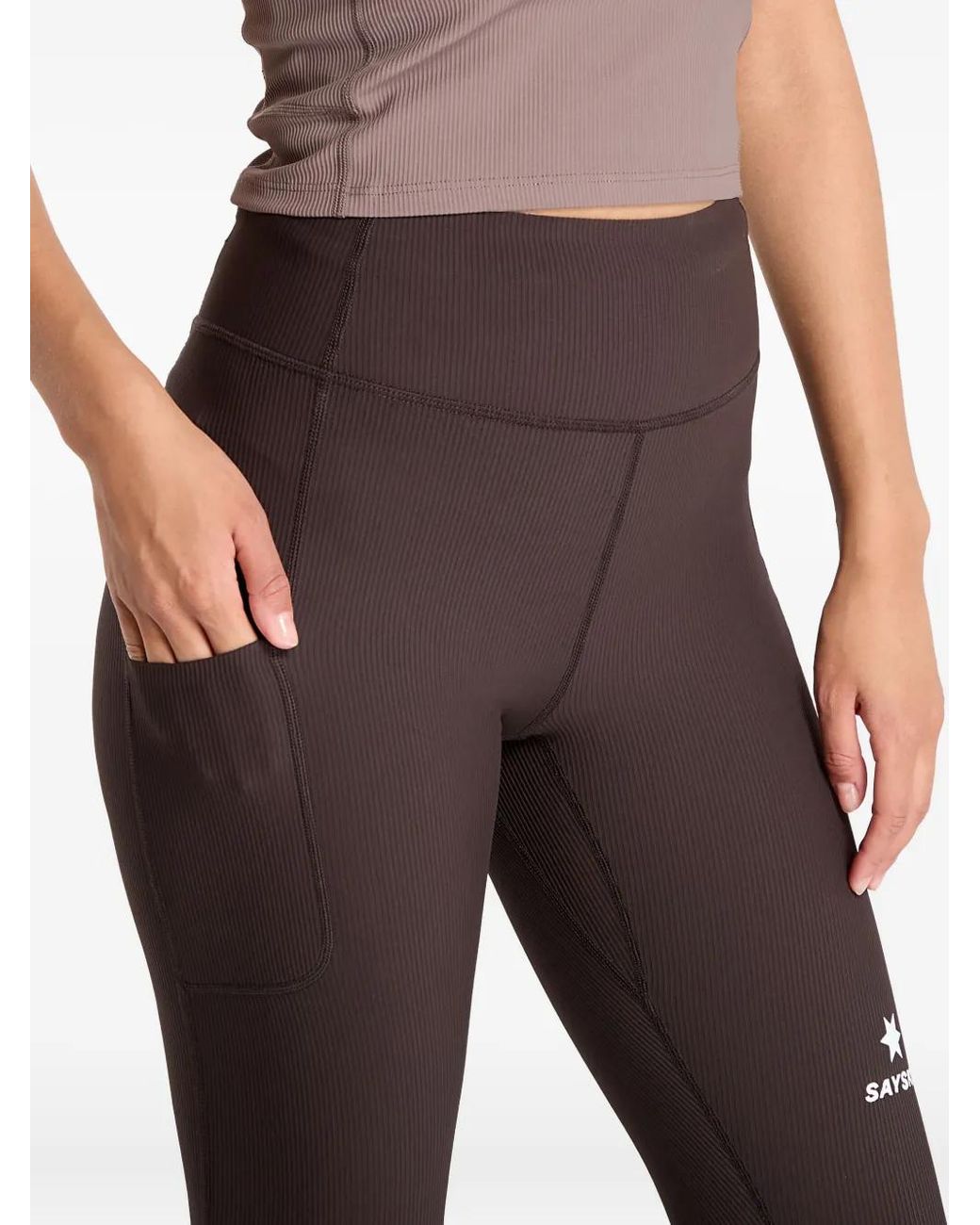 Saysky Black Ribbed Pocket Leggings