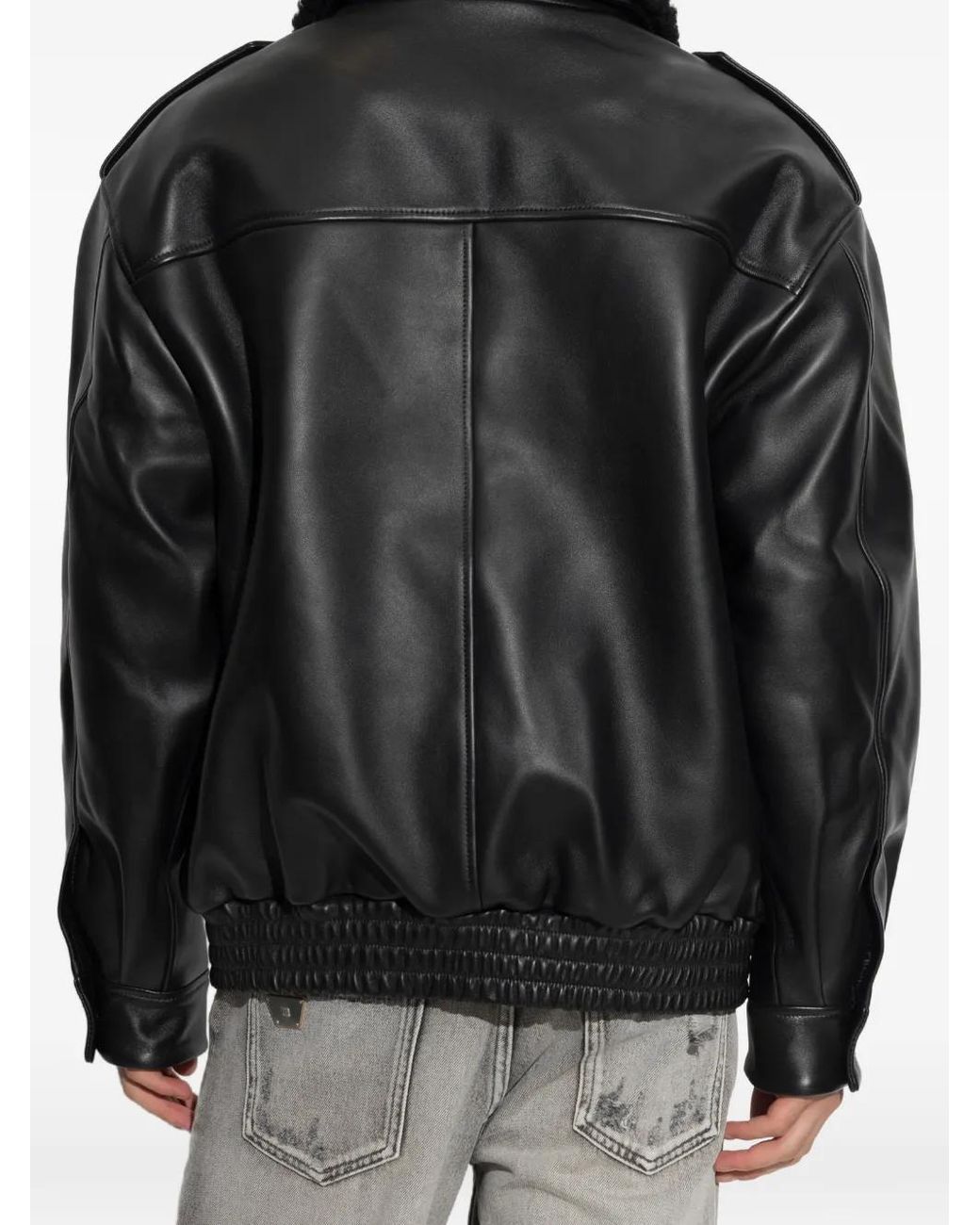 M I S B H V Black Shearling-Collar Leather Jacket for men