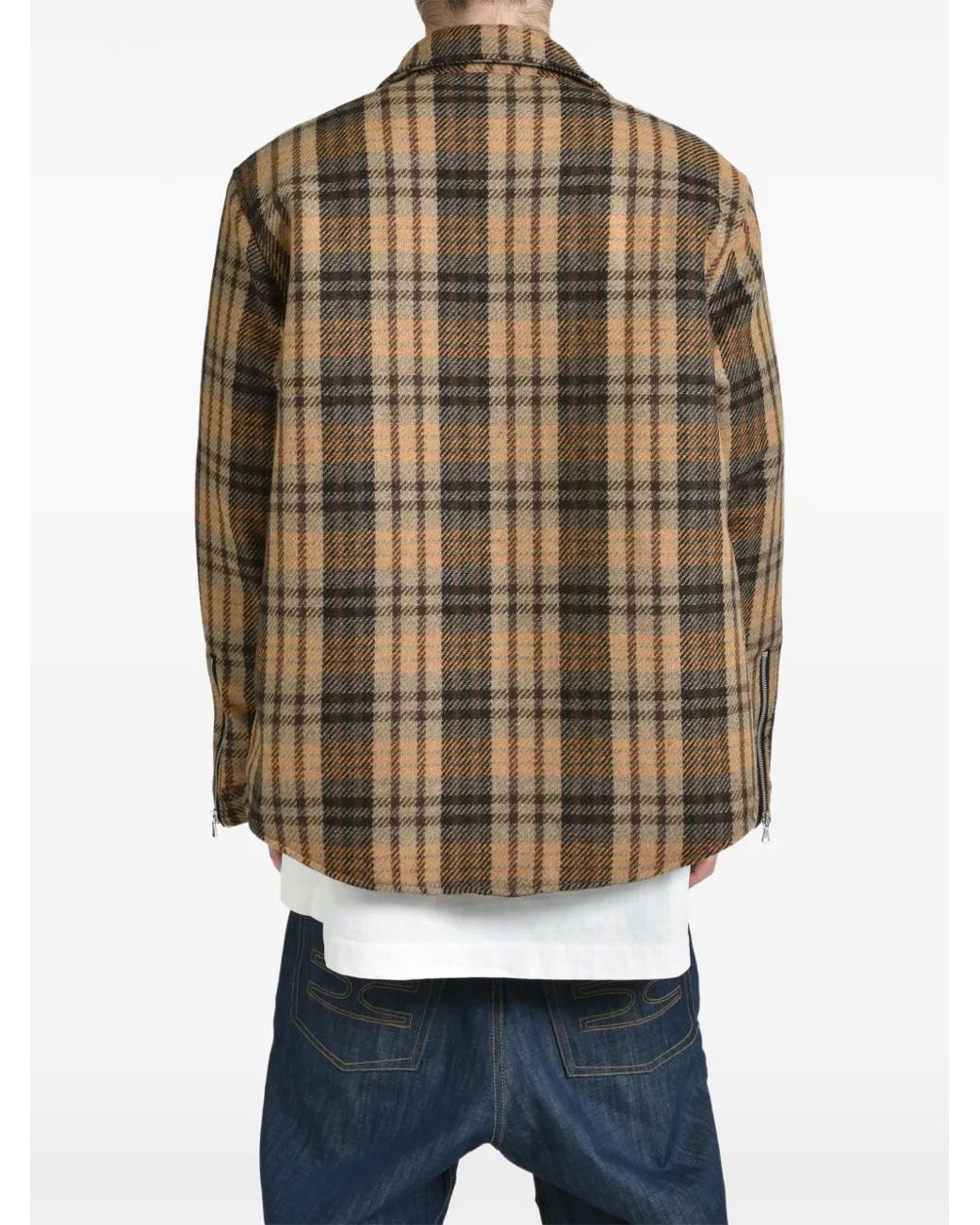 The Edge of Earth™ Brown Check-Pattern Zip-Detail Jacket for men