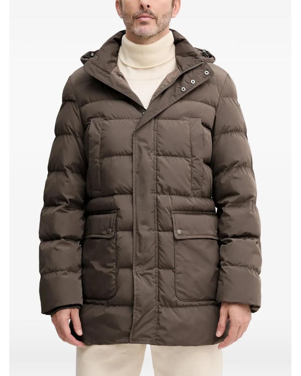 Geox Brown Hooded-Neck Padded Jacket for men