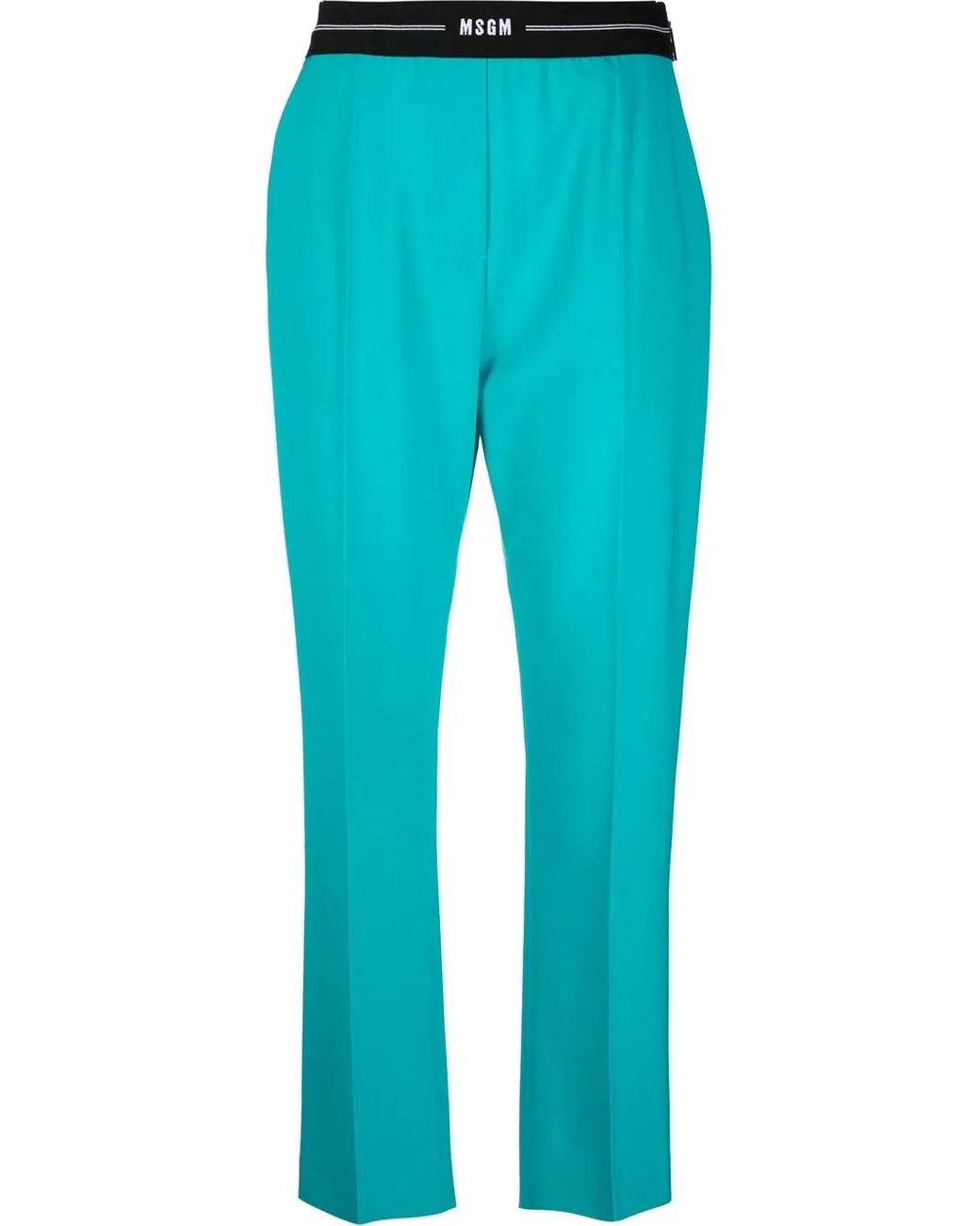 MSGM Blue Logo-Waist Slim Tailored Trousers