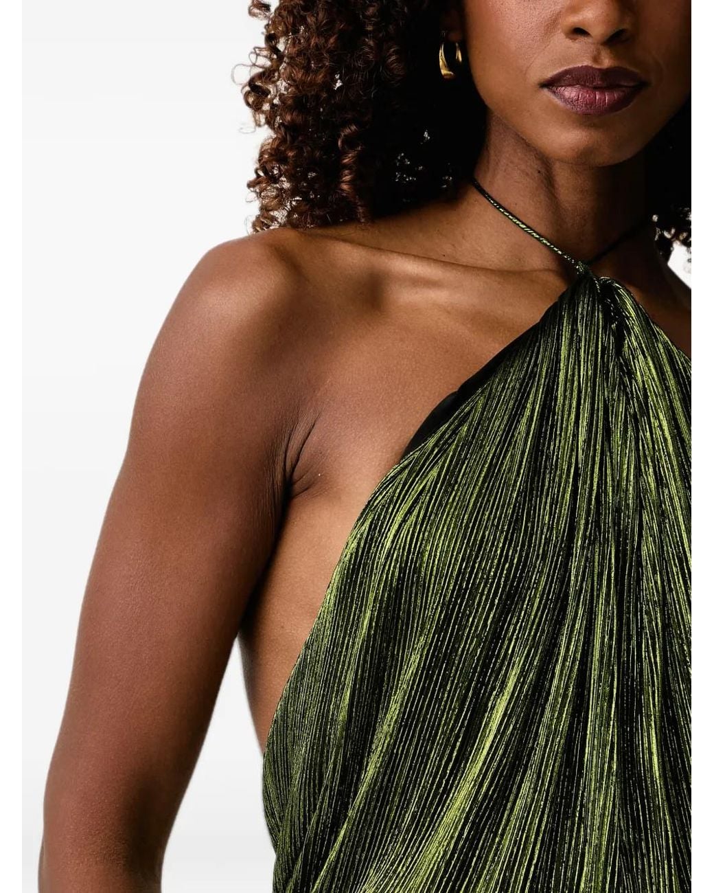 retroféte Green Lavinia Pleated Metallic-Effect Mini Dress