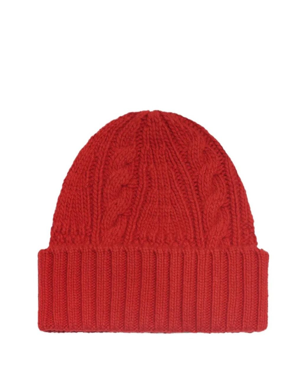 Bompard Red Cable-Knit Beanie Hat
