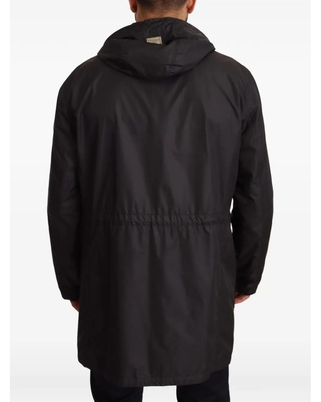 Dolce & Gabbana Black Logo-Detail Hooded Parka Coat for men