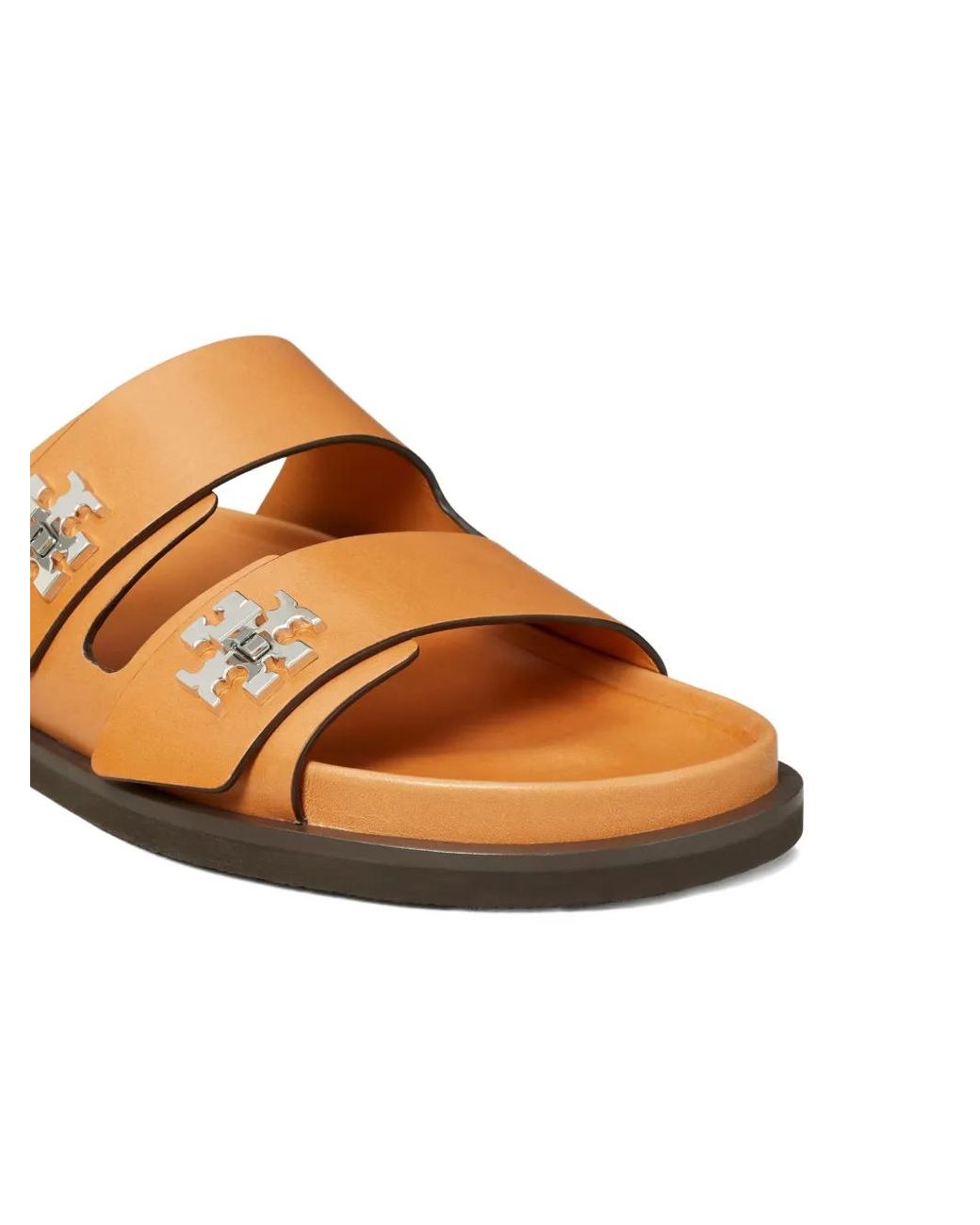 Tory Burch Brown Turnlock Leather Slides