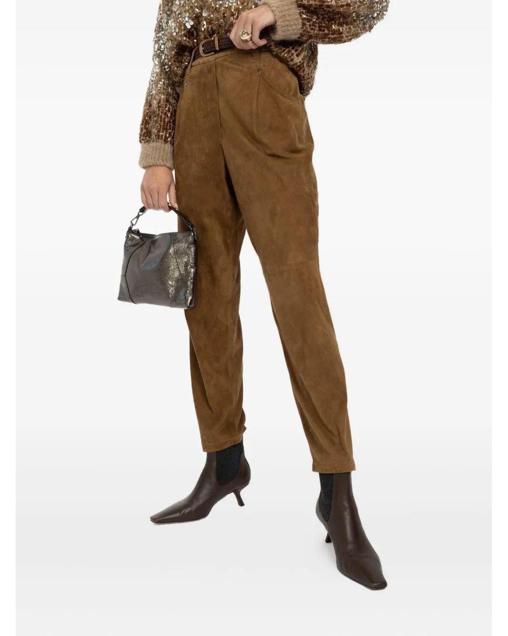 Brunello Cucinelli Natural Pull On Suede Trousers
