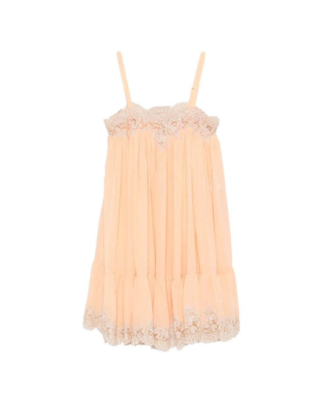 Chloé White Lace-Trimmed Silk Dress