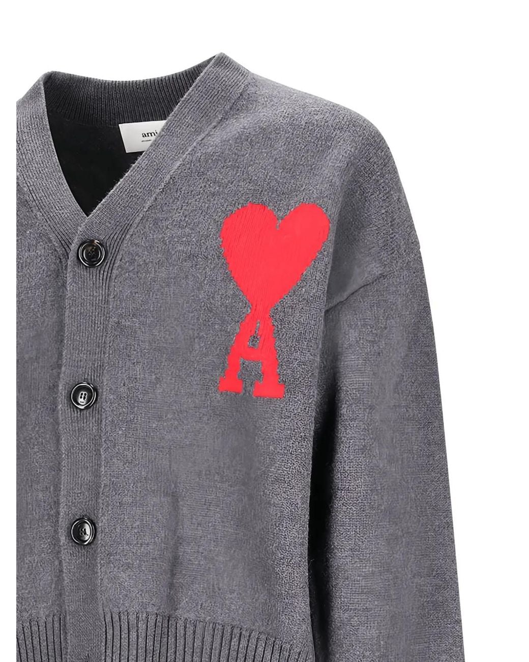 AMI Gray Logo Button Cardigan