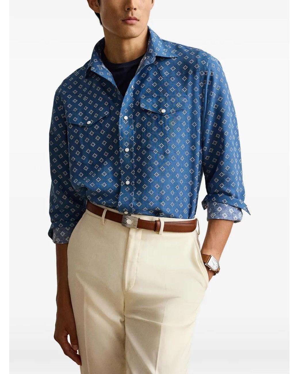 Ralph Lauren Blue Relaxed-Fit Western Shirt for men