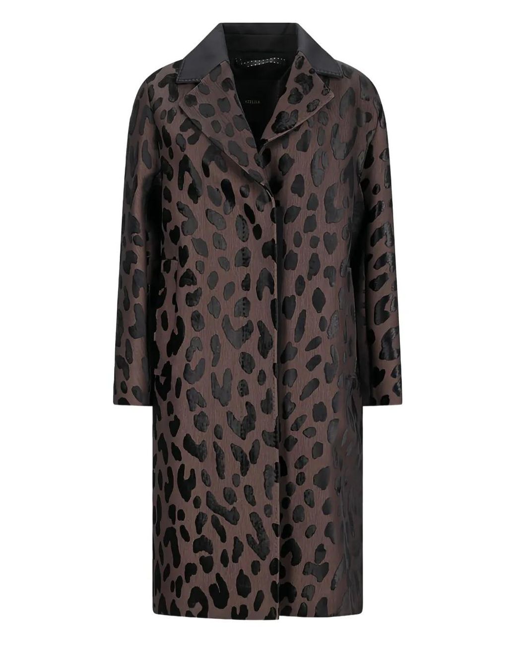 Max Mara Black Animal-Print Long-Sleeves Coat