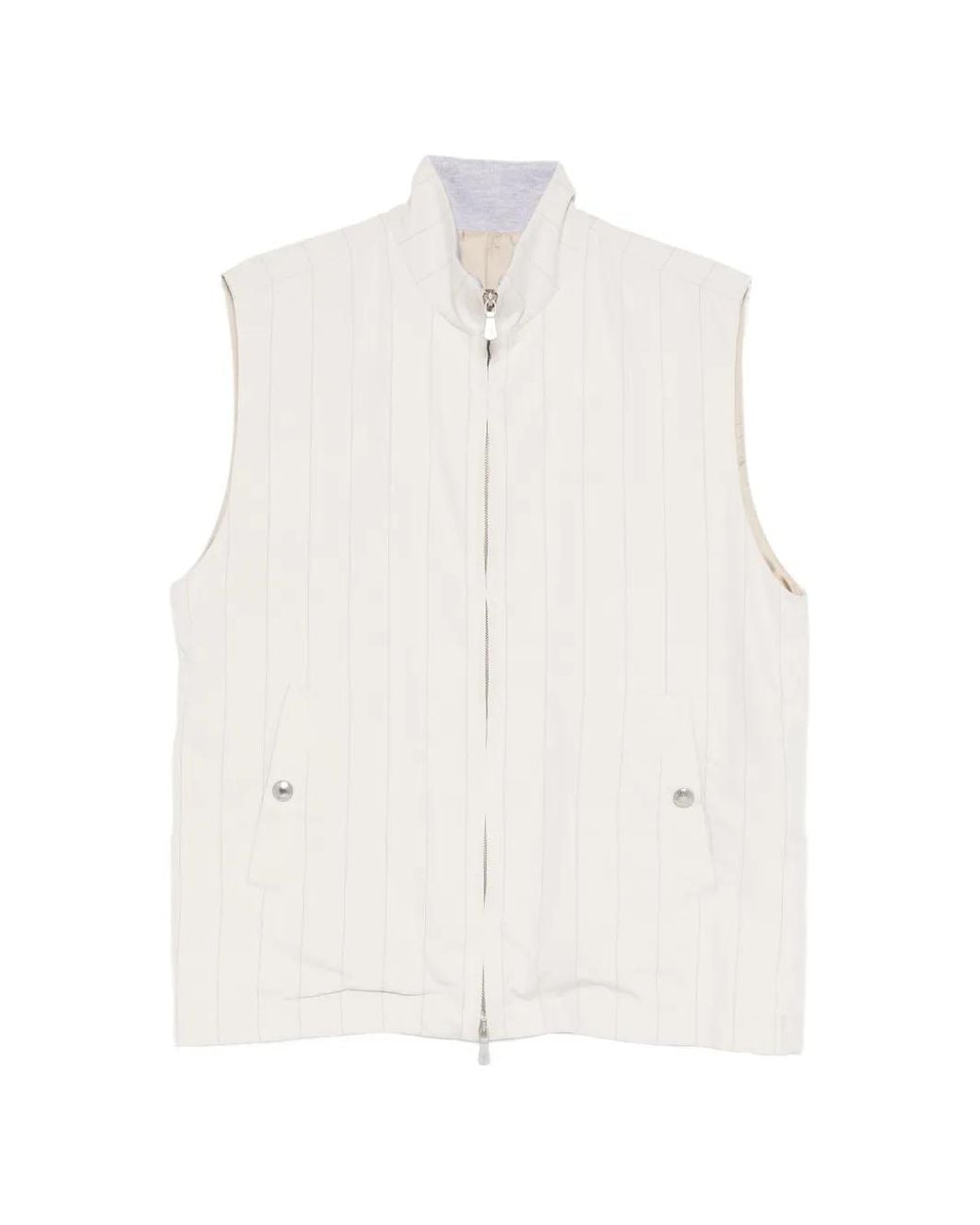 Eleventy White Pinstriped Zip-Up Gilet for men