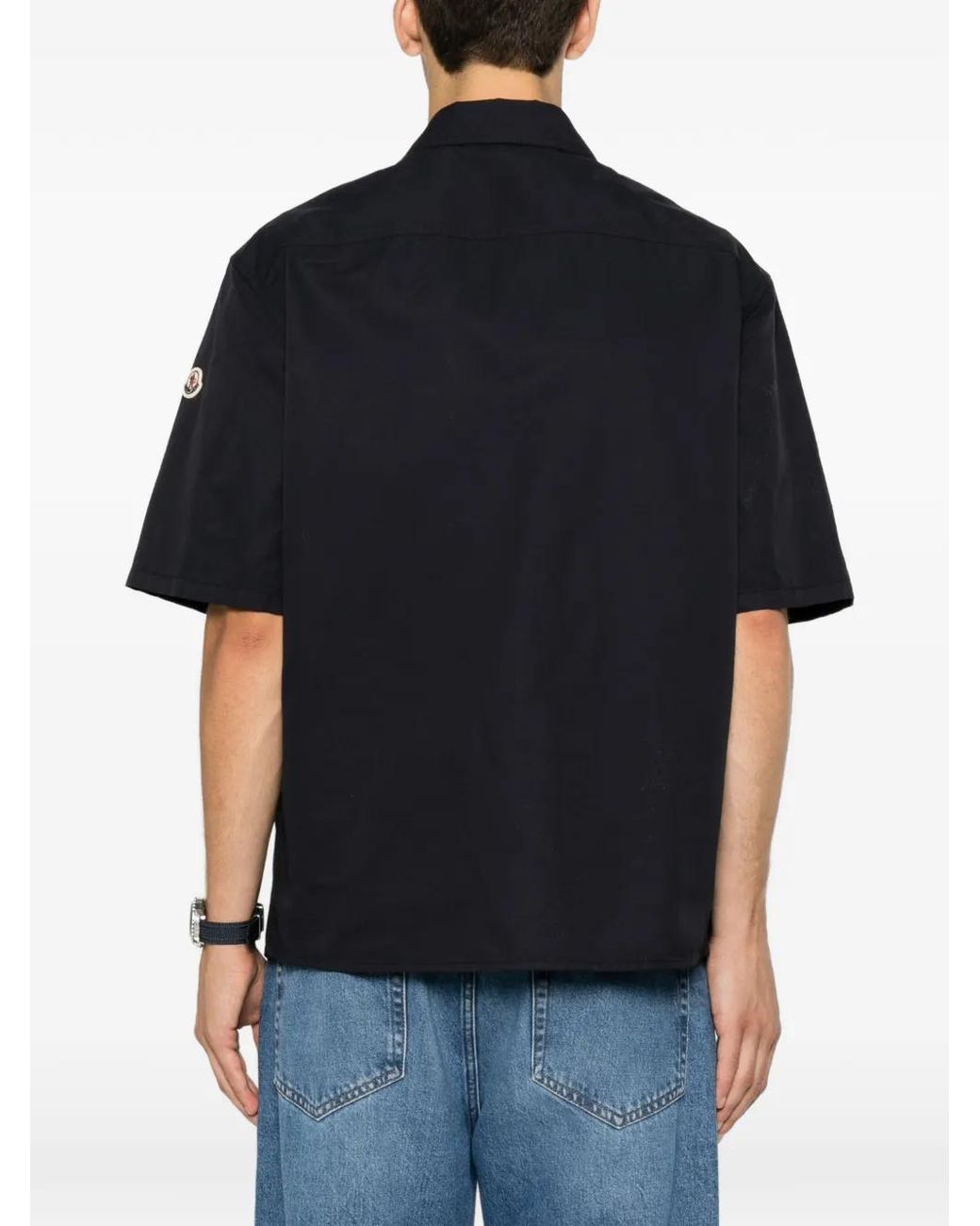 Moncler Blue Zip-Up Short-Sleeve Overshirt for men