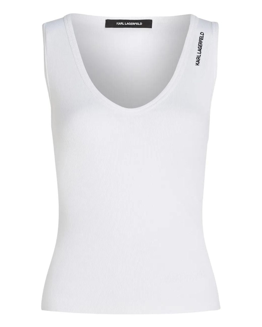 Karl Lagerfeld White Ribbed Tank Top