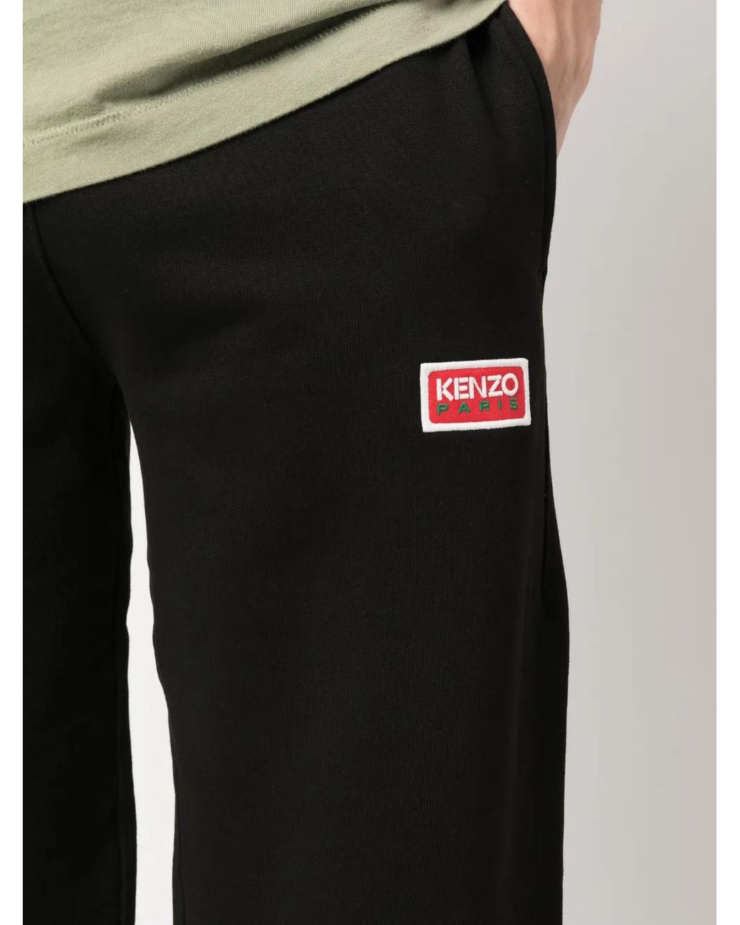 KENZO Black Logo-Embroidered Tapered Track Pants for men