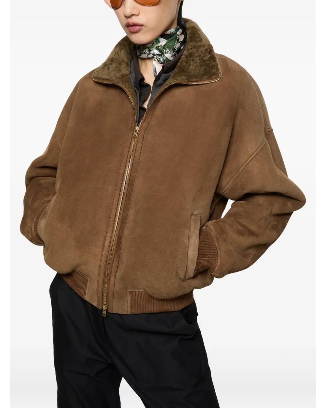 Acne Brown Shearling Bomber Jacket