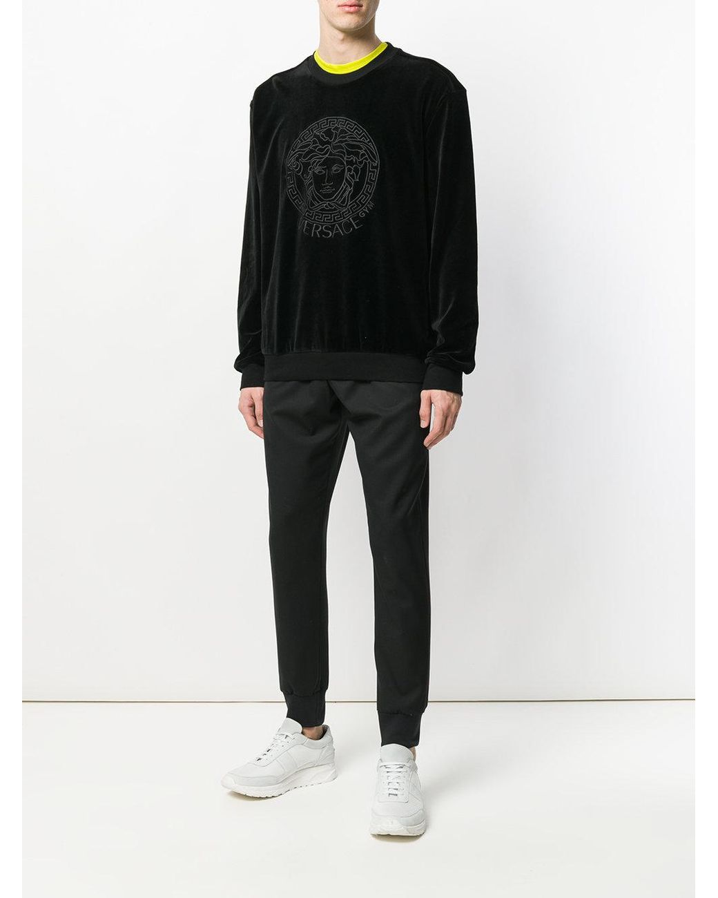 Versace Medusa Embroidered Velvet Sweatshirt in Black for Men | Lyst