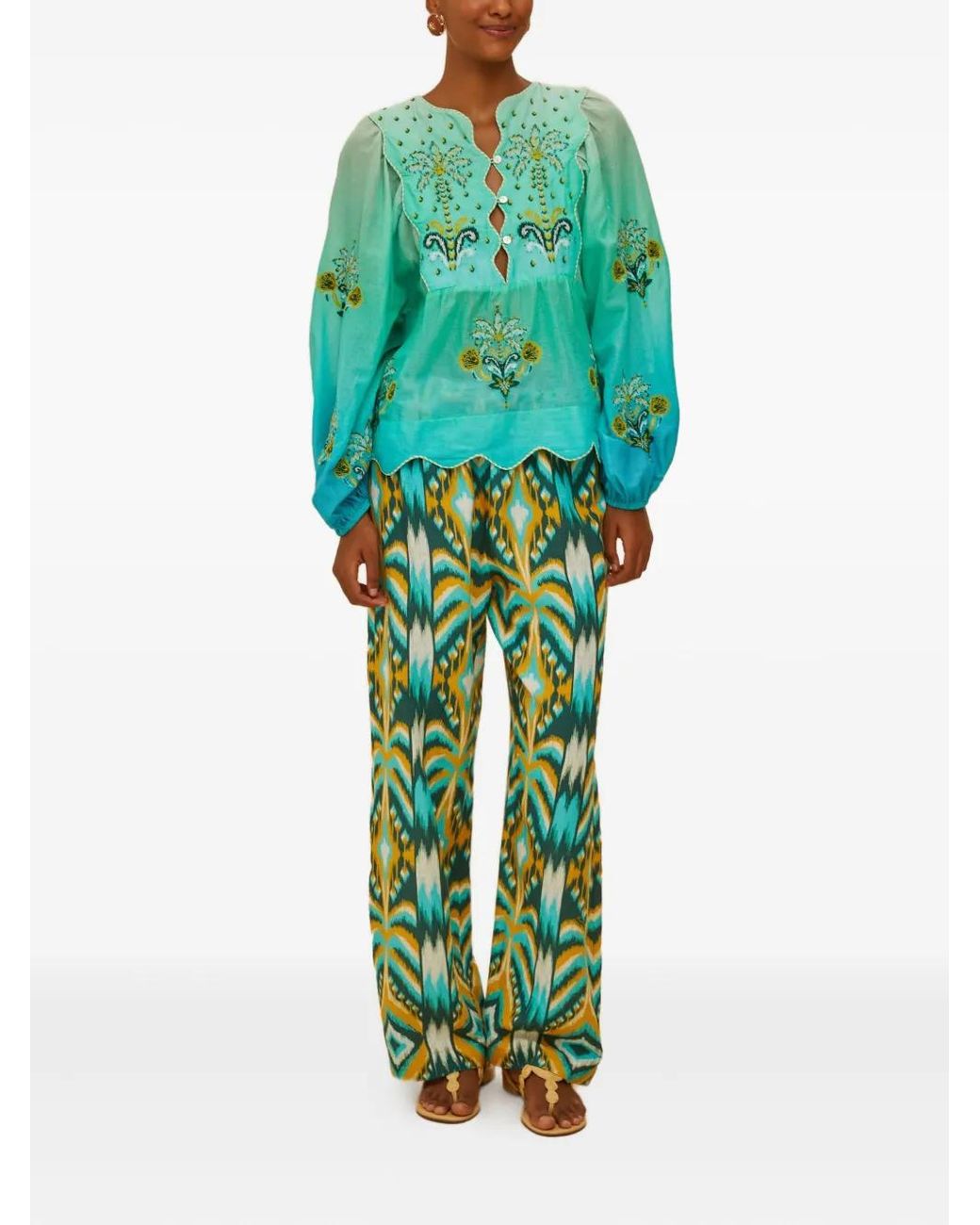 FARM Rio Palm Tree Embroidered Top in Green | Lyst