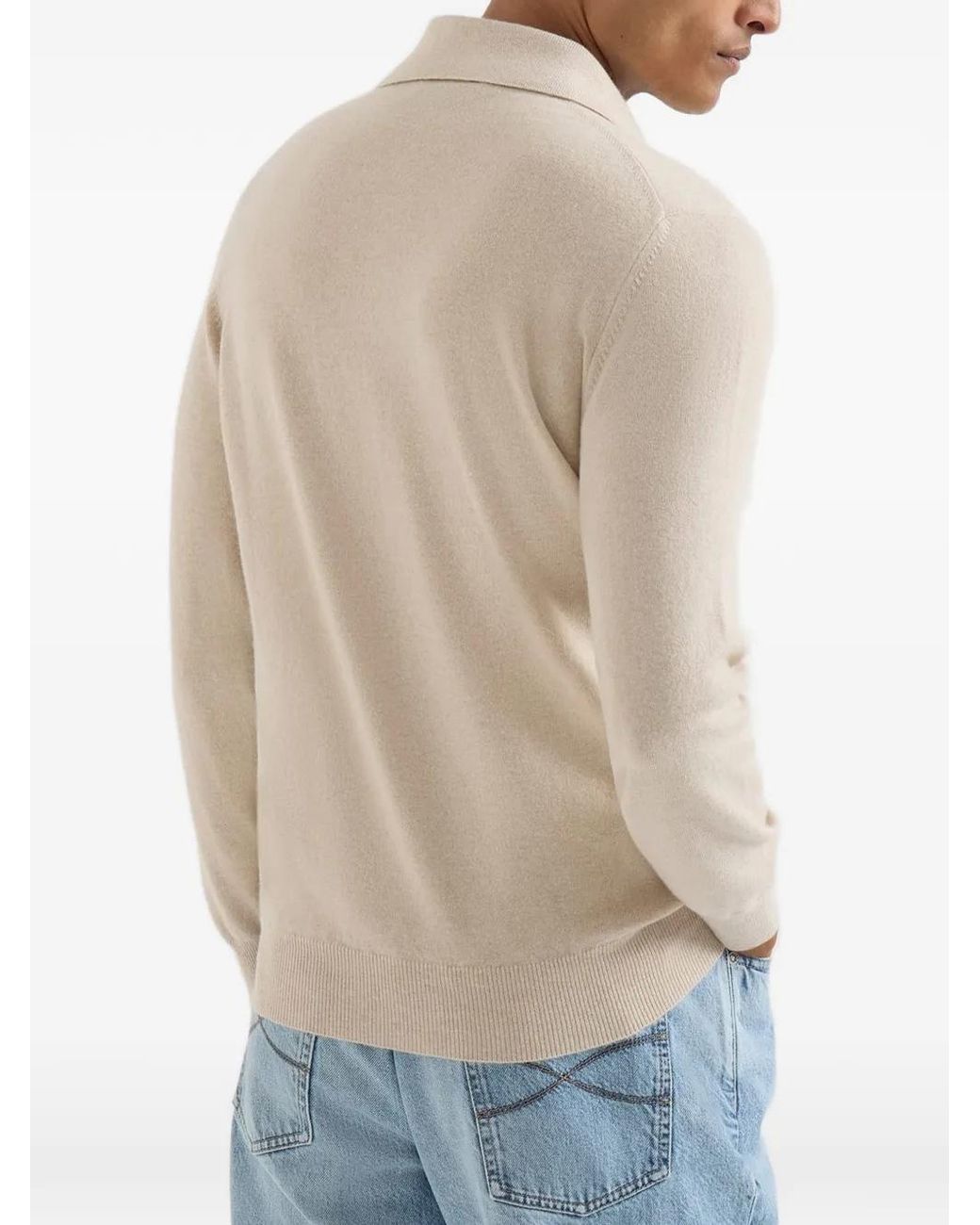 Brunello Cucinelli White Cashmere Knit Polo Shirt for men