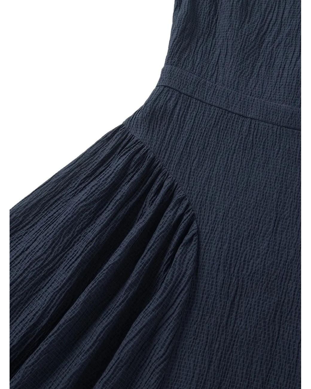 Shanghai Tang Blue Meridien Seersucker Frog-Fastening Midi Dress