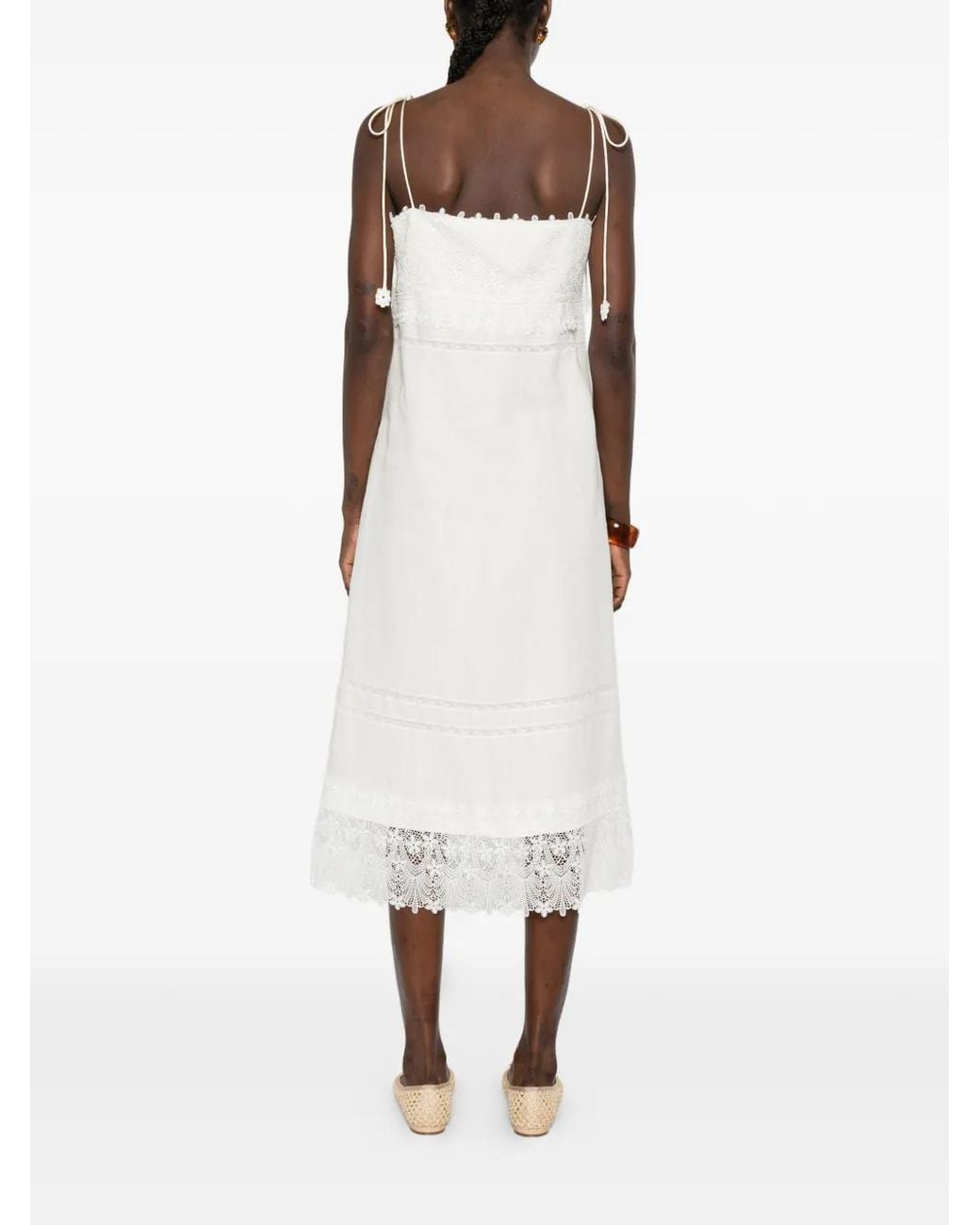 Valentino Garavani White Lace-Trim Midi Dress