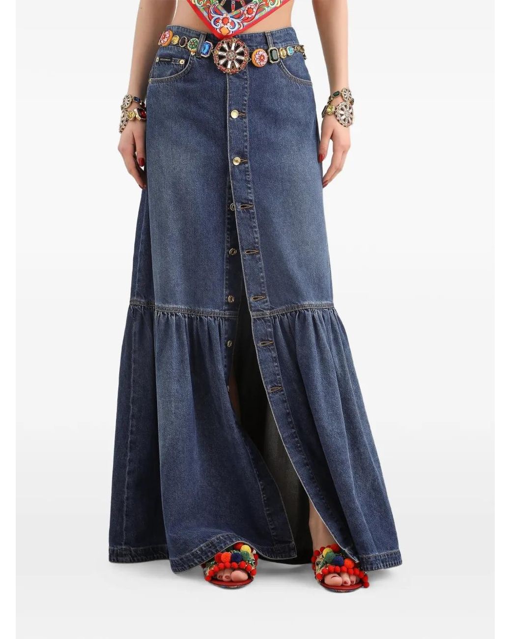 Dolce & Gabbana Blue Long Denim Skirt