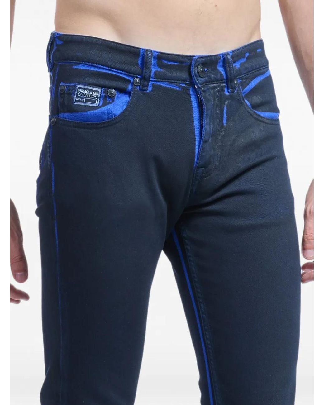 Versace Jeans Couture Blue Nocturnal Washed-Effect Slim-Fit Jeans for men