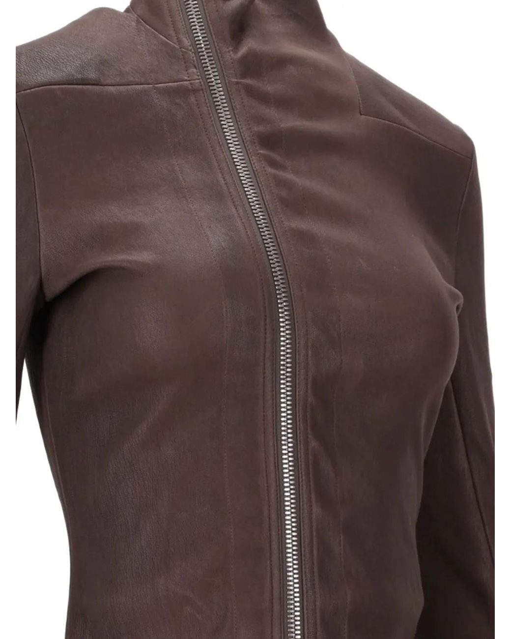 Rick Owens Brown High-Neck Zip-Front Jacket