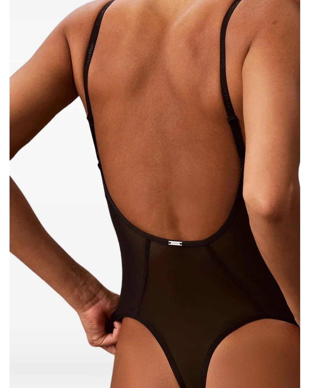 Calvin Klein Black Plunge-Neck Mesh-Panel Body