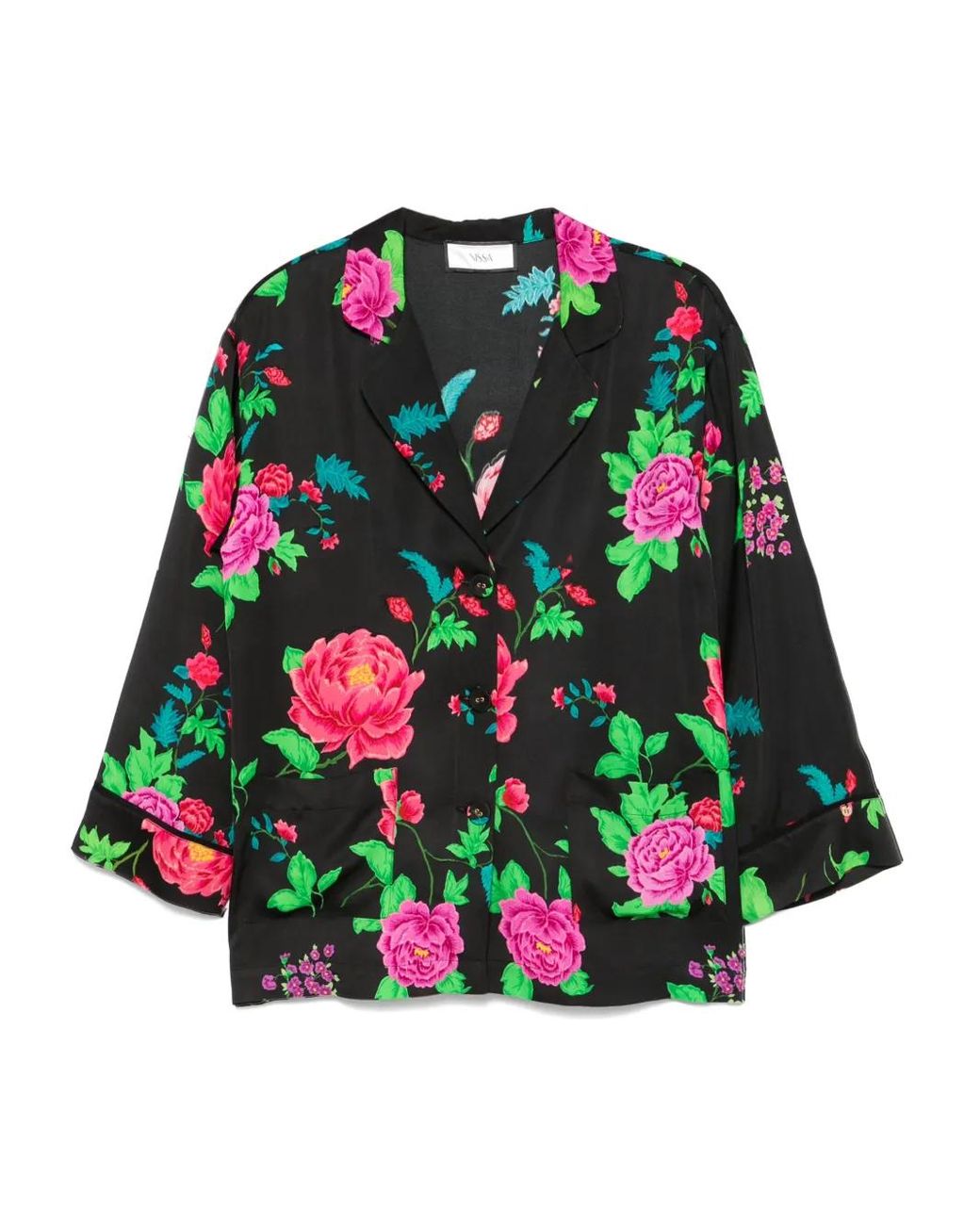 Nissa Green Floral-Print Shirt