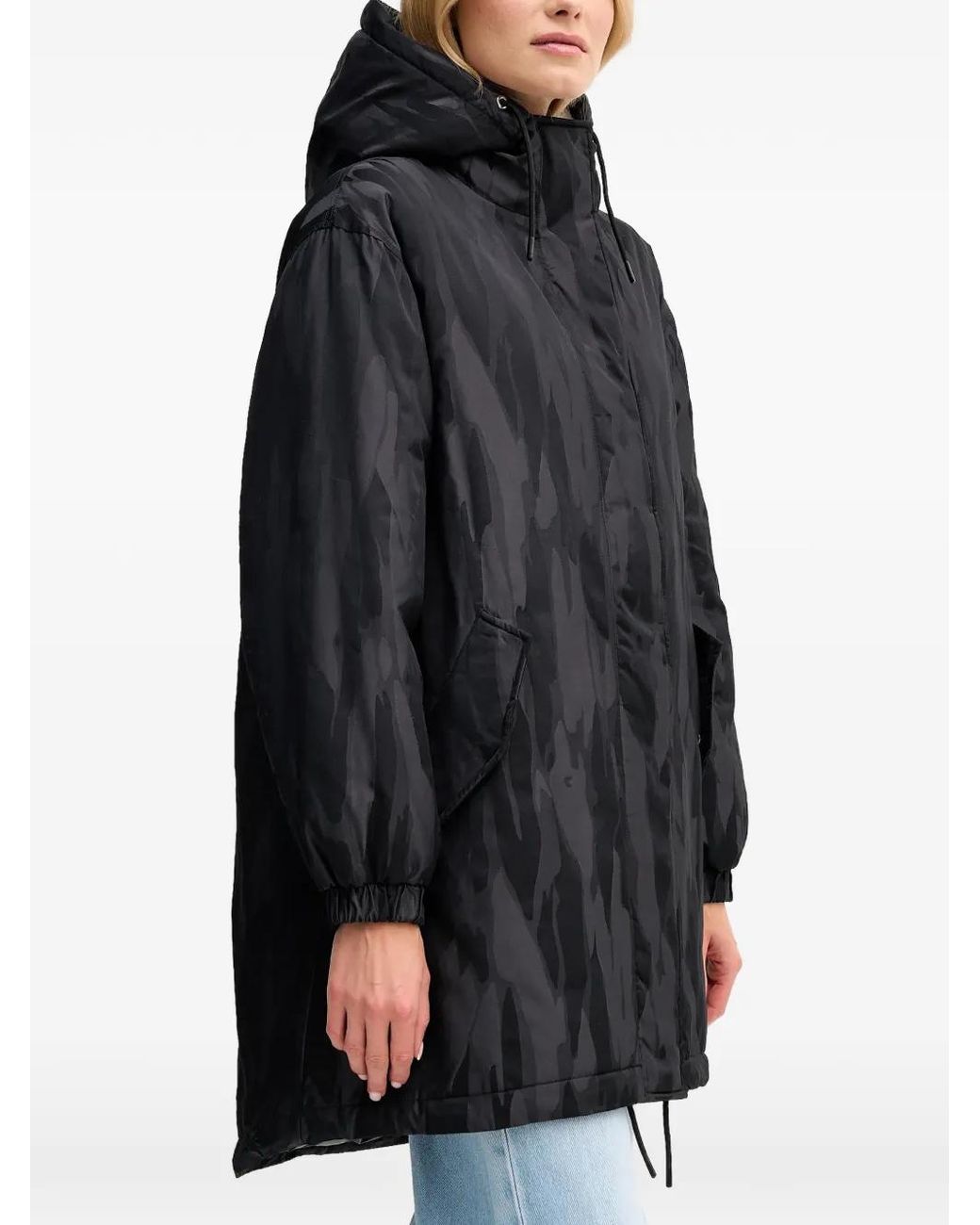 Sisley Black Hooded Patterned Parka Coat