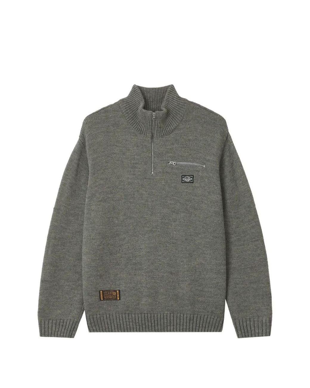 Izzue Gray Quarter-Zip Logo-Patch Sweater for men