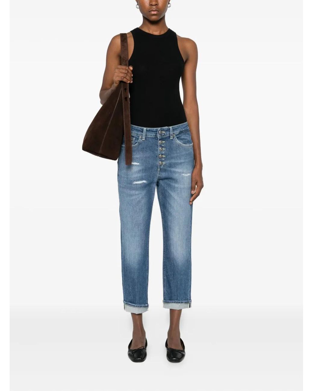 Dondup Blue Buttoned Distressed Denim