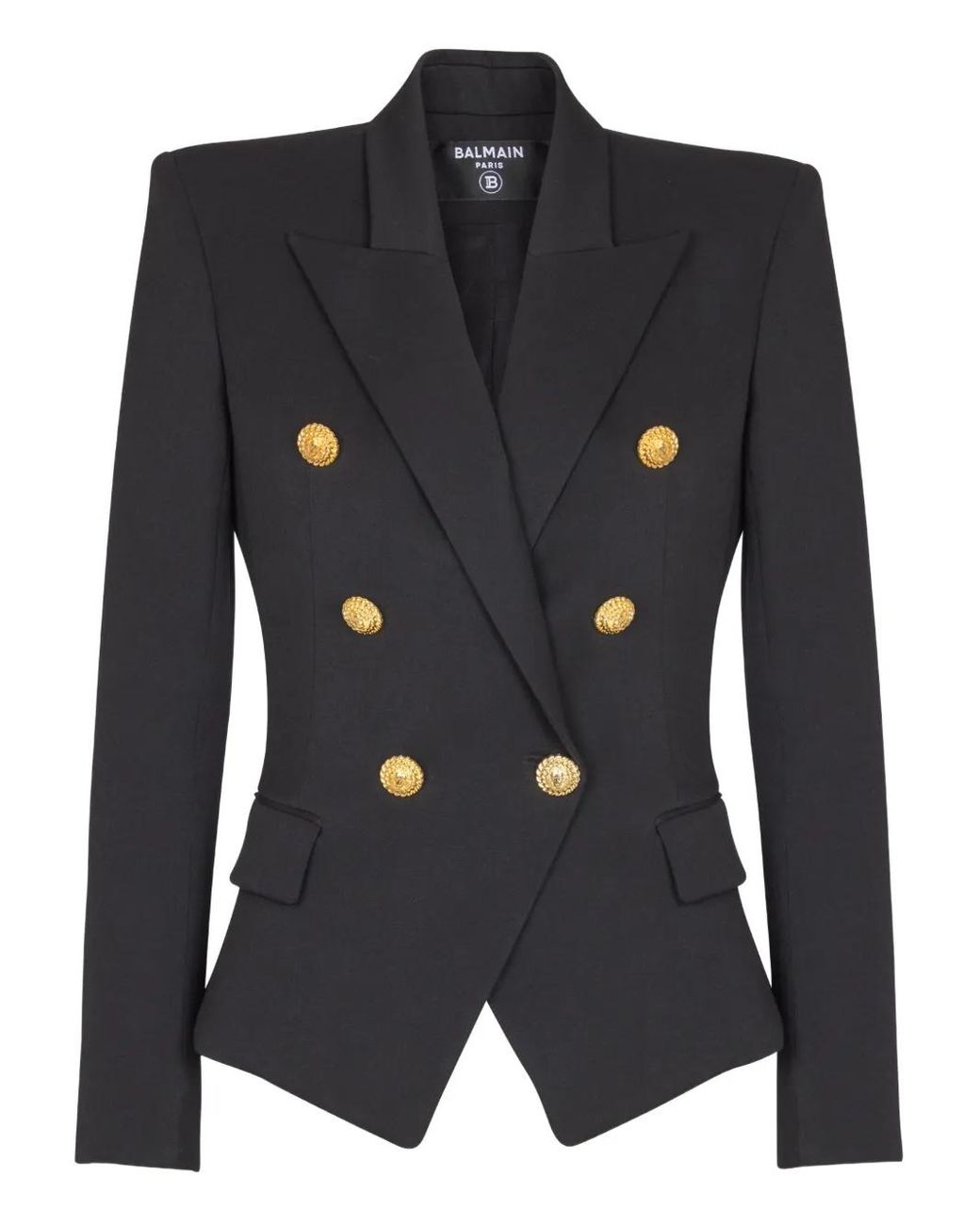 Balmain Black Grain-De-Poudre Double-Breasted Fitted Jacket