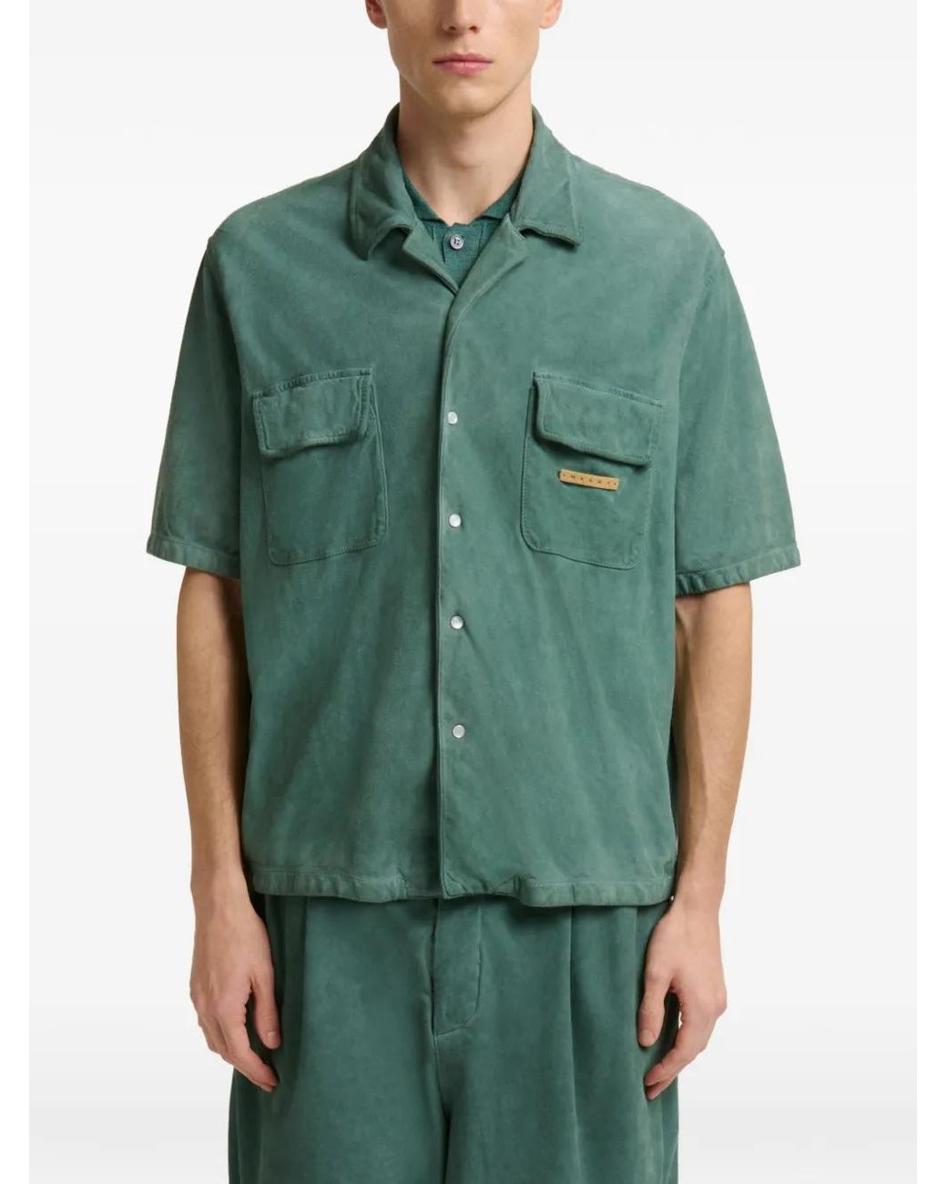 Marni Green Suede Shirt With Pockets for men