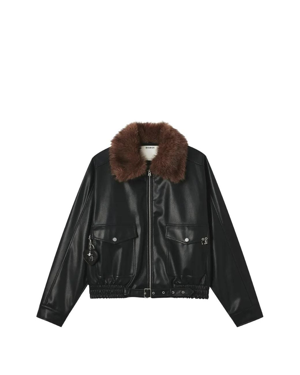 Musium Div. Black Faux-Fur Collar Belted Jacket