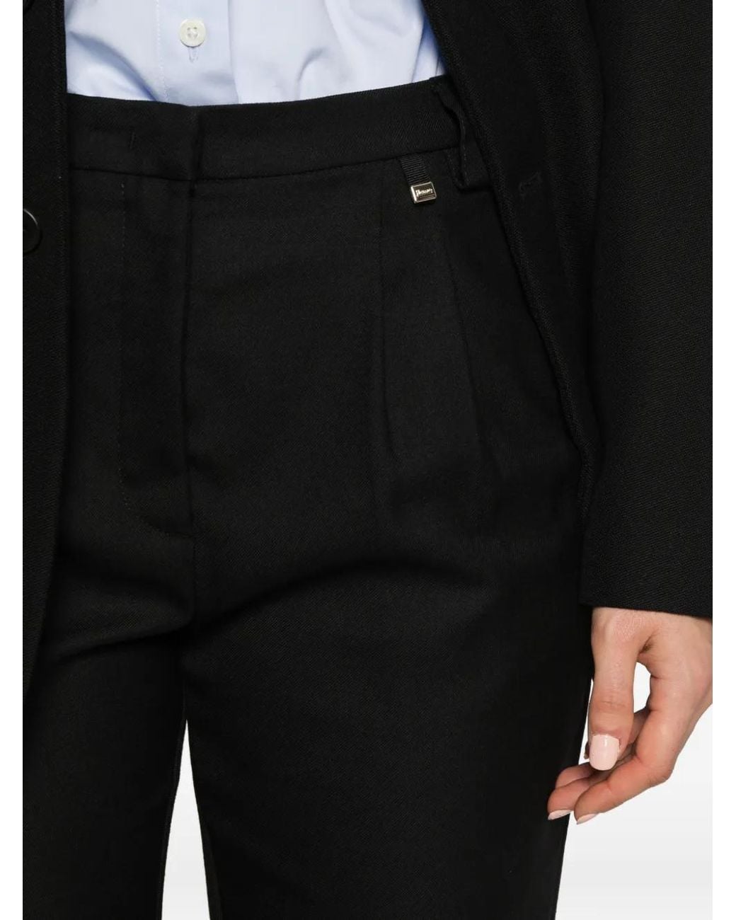 Herno Black Pleated Straight-Leg Trousers
