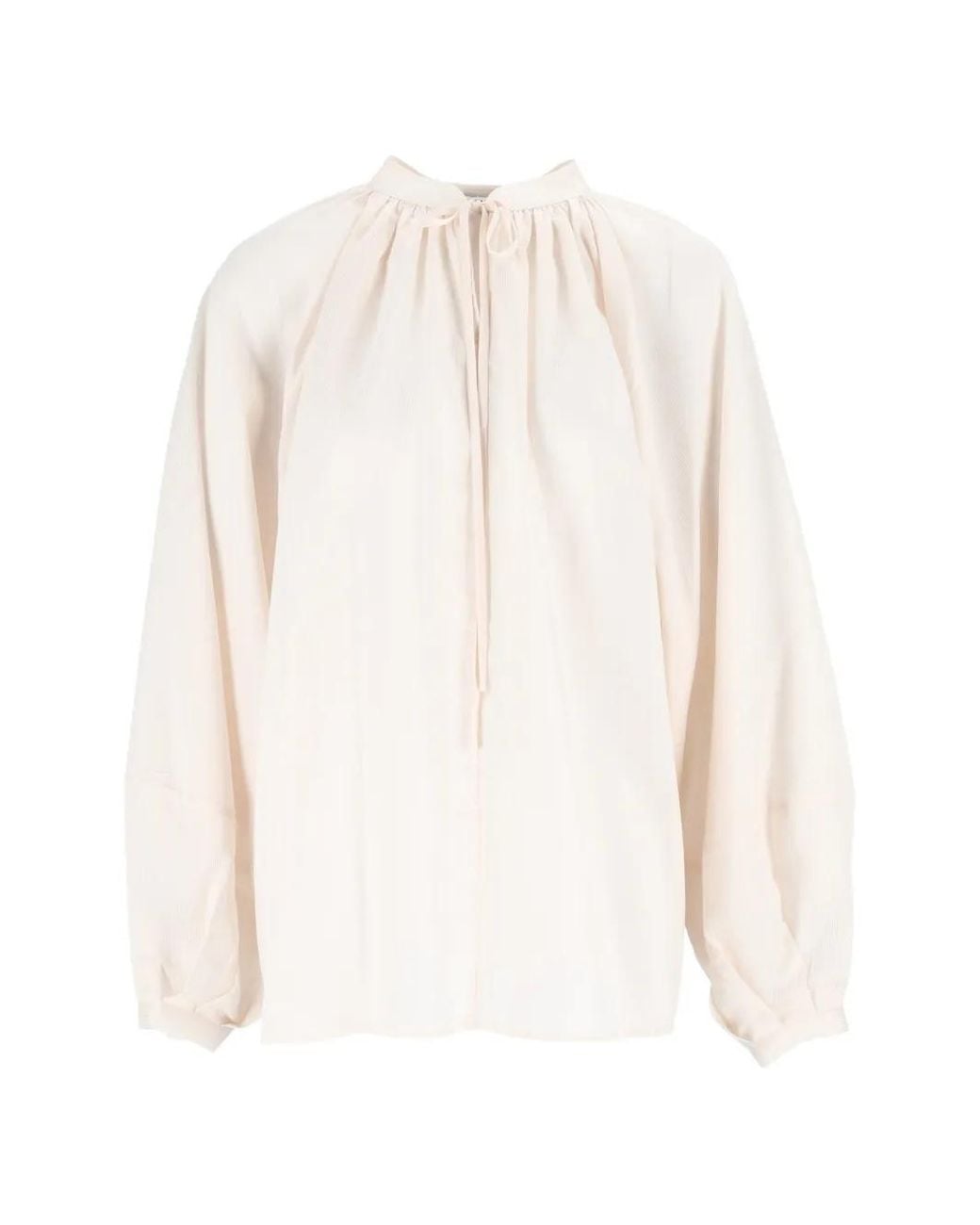 ELEH White Tie-Neck Gathered Blouse